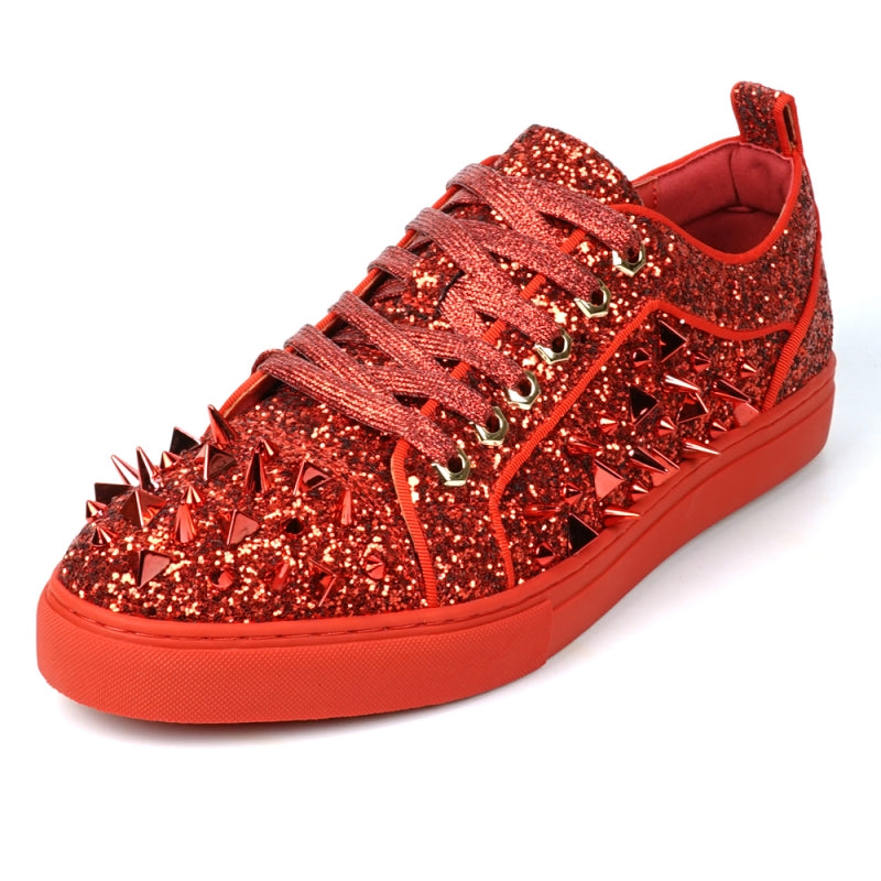 Fiesso FI-2429 Red Glitter Red Spikes Low Cut Encore Sneakers