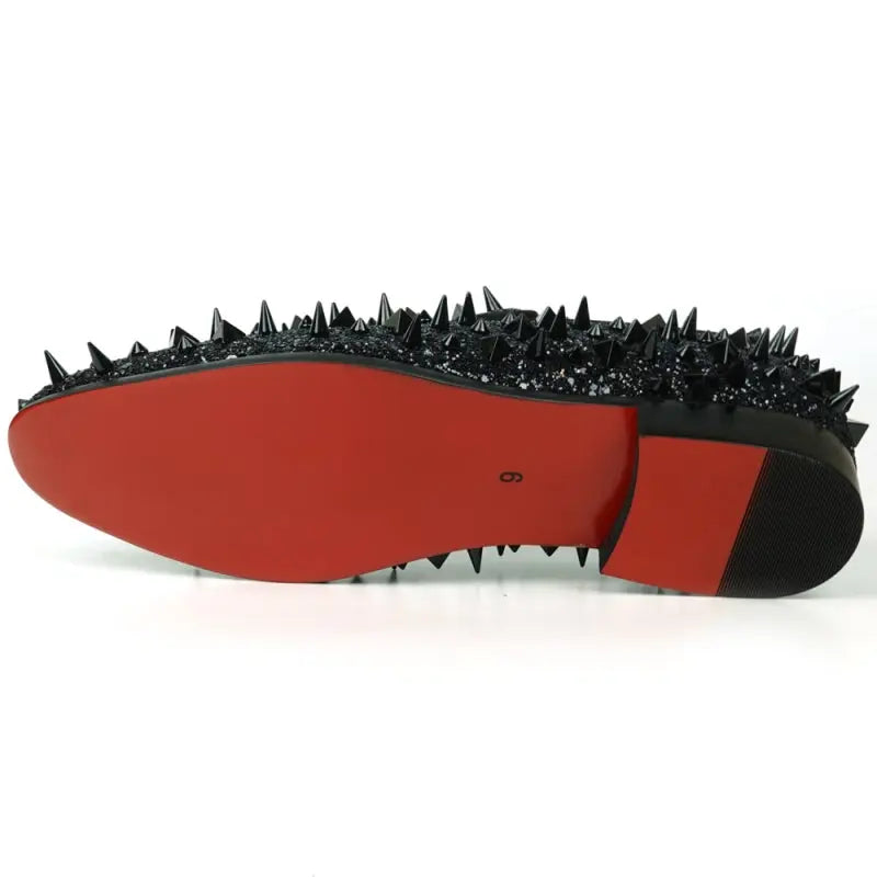 Fiesso FI-7517 Black Glitter Black Spikes Slip on Loafers