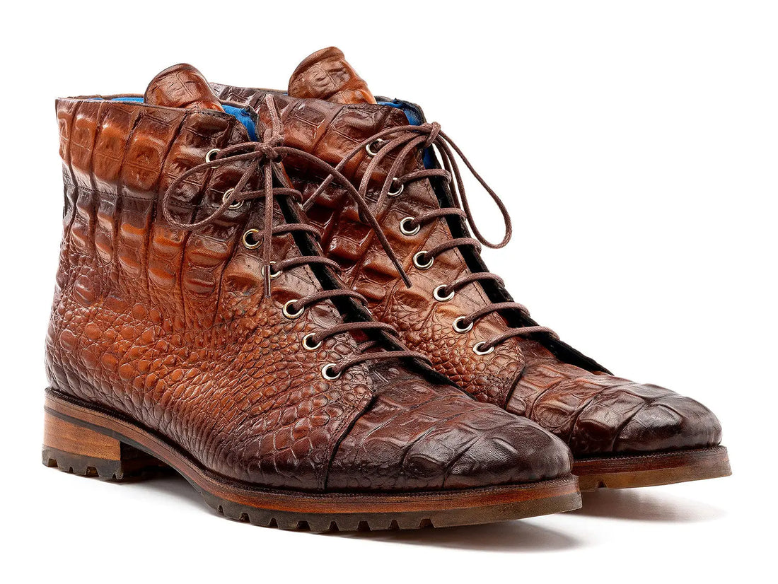 Paul Parkman Men's Brown Crocodile Embossed Genuine Leather Boots (ID#12811-BRW) PAUL PARKMAN