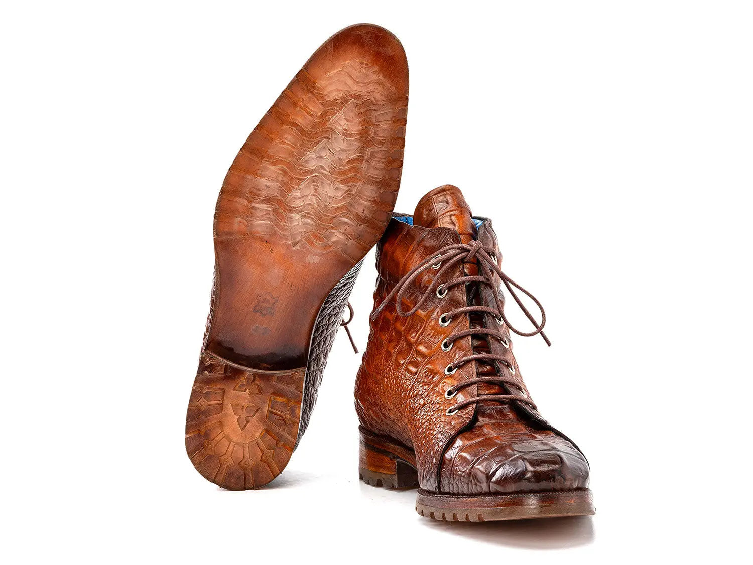 Paul Parkman Men's Brown Crocodile Embossed Genuine Leather Boots (ID#12811-BRW) PAUL PARKMAN