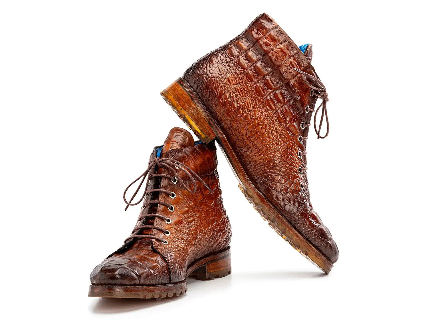 Paul Parkman Men's Brown Crocodile Embossed Genuine Leather Boots (ID#12811-BRW) PAUL PARKMAN