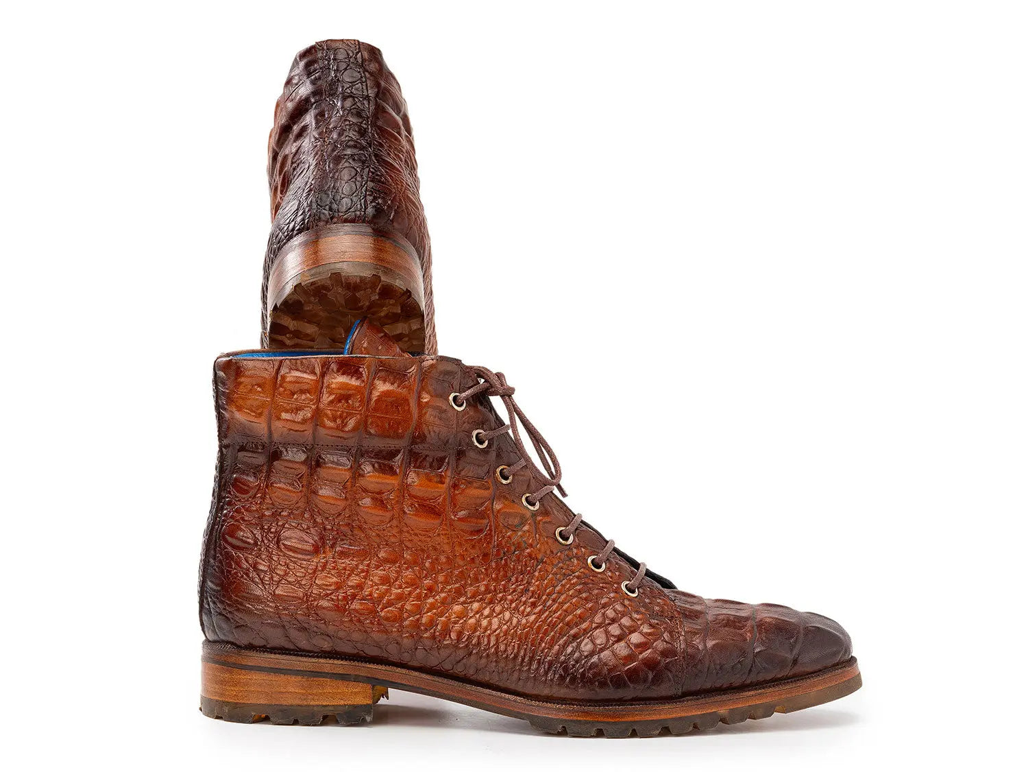 Paul Parkman Men's Brown Crocodile Embossed Genuine Leather Boots (ID#12811-BRW) PAUL PARKMAN