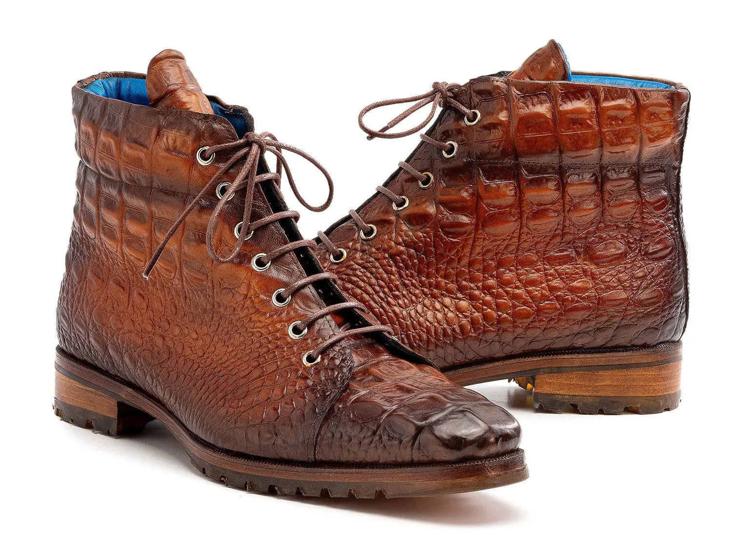 Paul Parkman Men's Brown Crocodile Embossed Genuine Leather Boots (ID#12811-BRW) PAUL PARKMAN
