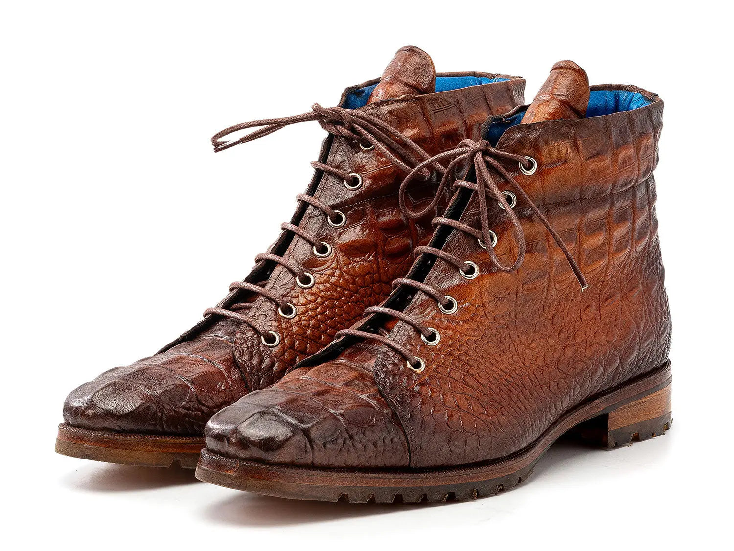 Paul Parkman Men's Brown Crocodile Embossed Genuine Leather Boots (ID#12811-BRW) PAUL PARKMAN