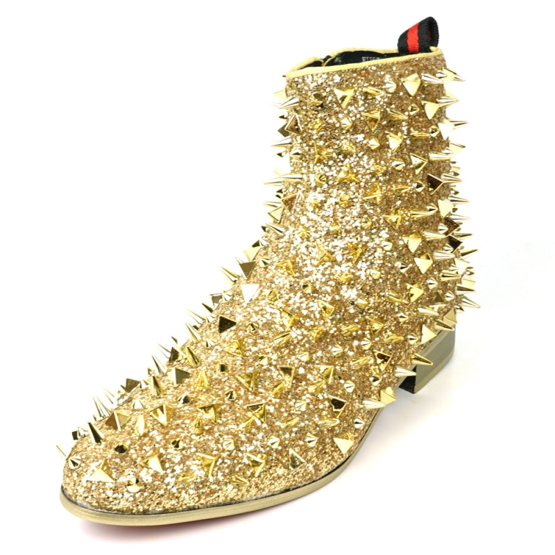 Fiesso FI-7527 Gold Glitter Gold Spikes Encore Boots