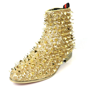 Fiesso FI-7527 Gold Glitter Gold Spikes Encore Boots