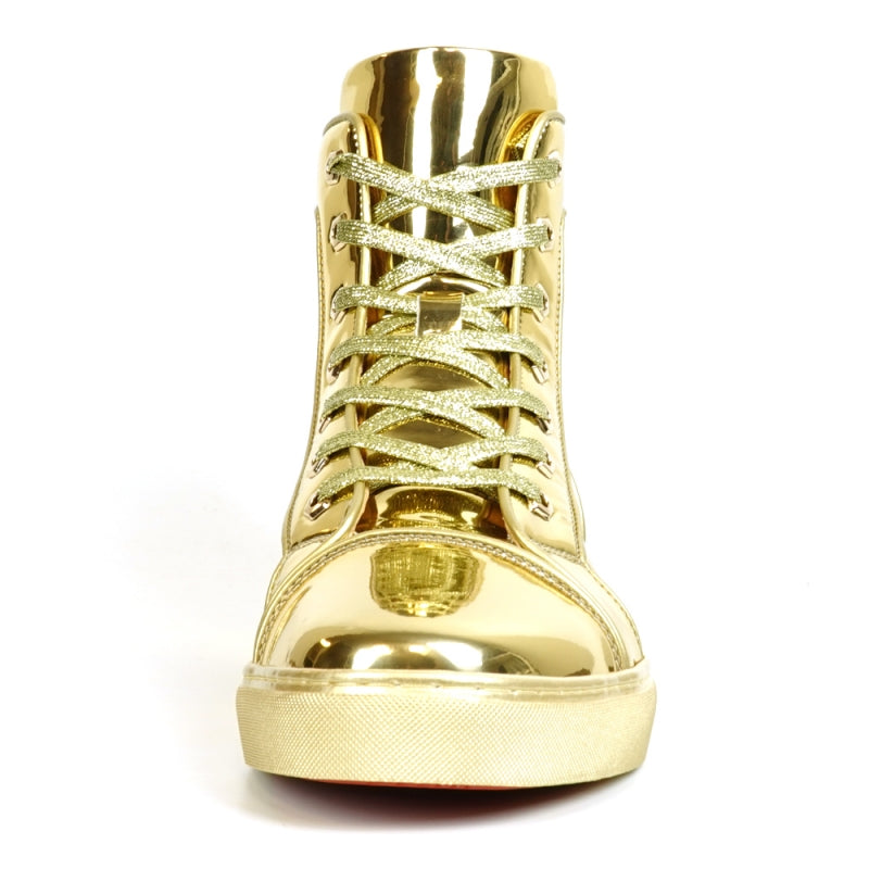 Fiesso FI-2416 Gold Patent Leather High Top Sneakers