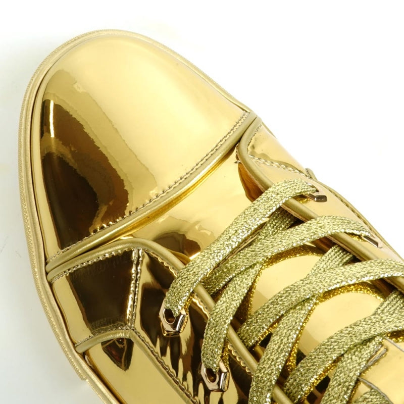 Fiesso FI-2416 Gold Patent Leather High Top Sneakers