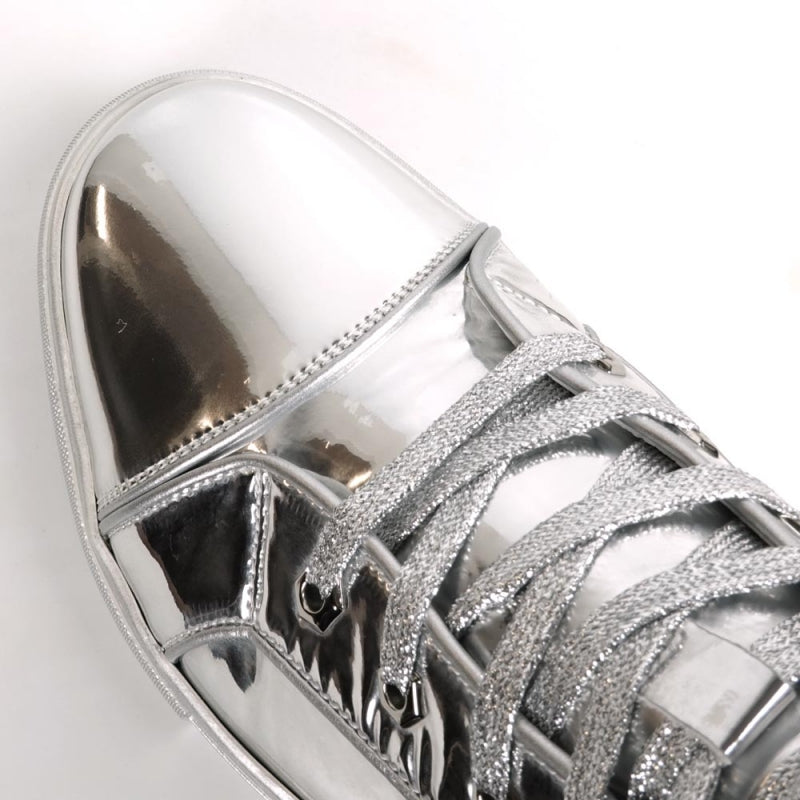 Fiesso FI-2416 Silver Patent Leather High Top Sneakers