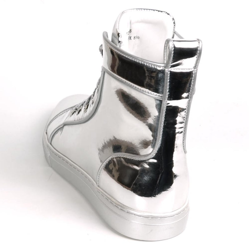 Fiesso FI-2416 Silver Patent Leather High Top Sneakers