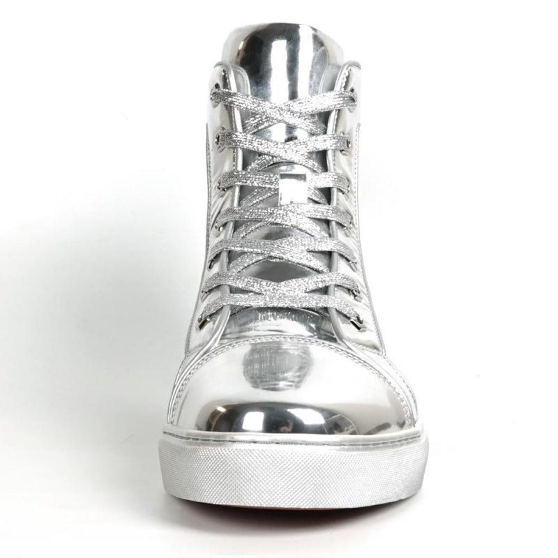 Fiesso FI-2416 Silver Patent Leather High Top Sneakers