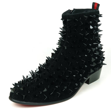 Fiesso FI-7527 Black Suede Black Spikes Encore Boots