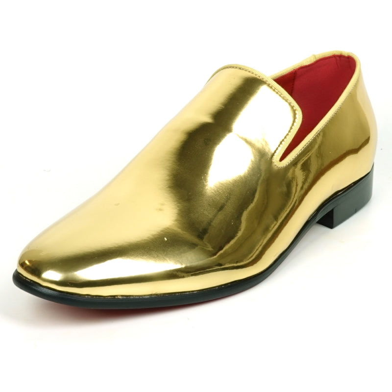 Fiesso FI-7548 Gold Patent Slip On Leafer Loafers