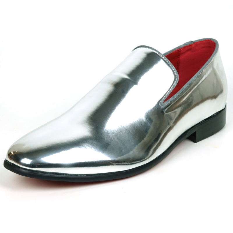 Fiesso FI-7548 Silver Patent Slip On Leafer Loafers