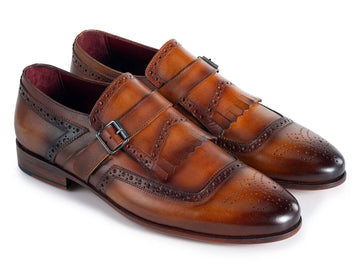 Paul Parkman Men's Brown Genuine Leather Kiltie Monk strap Shoes (ID#12BR95) PAUL PARKMAN