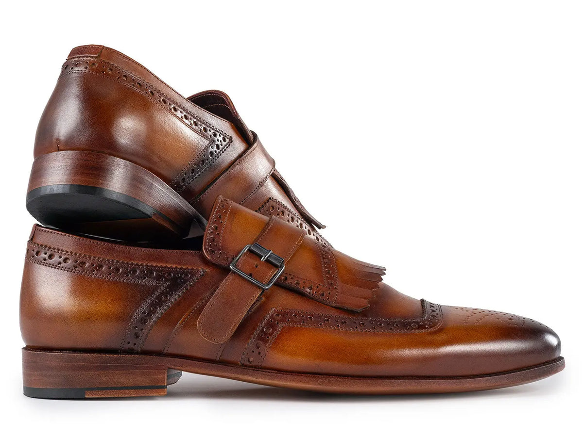 Paul Parkman Men's Brown Genuine Leather Kiltie Monk strap Shoes (ID#12BR95) PAUL PARKMAN