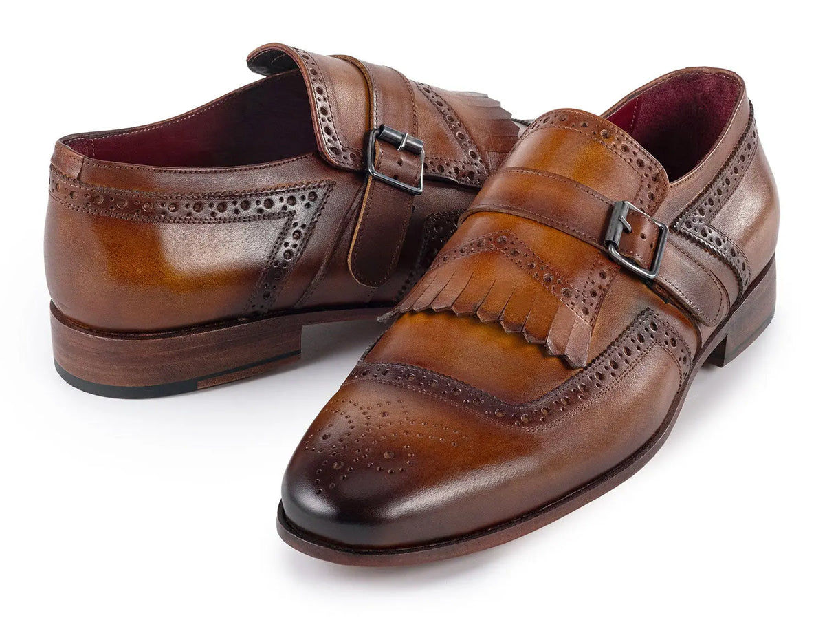 Paul Parkman Men's Brown Genuine Leather Kiltie Monk strap Shoes (ID#12BR95) PAUL PARKMAN