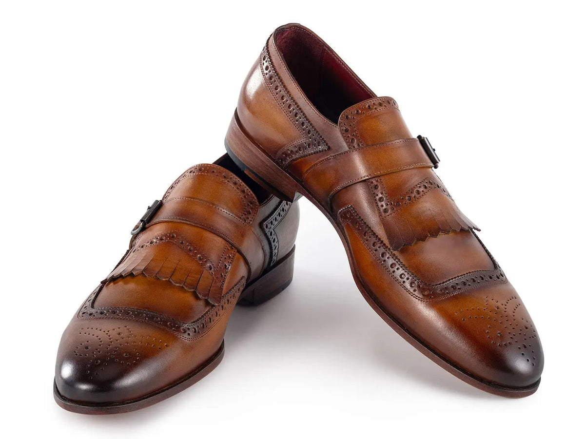 Paul Parkman Men's Brown Genuine Leather Kiltie Monk strap Shoes (ID#12BR95) PAUL PARKMAN