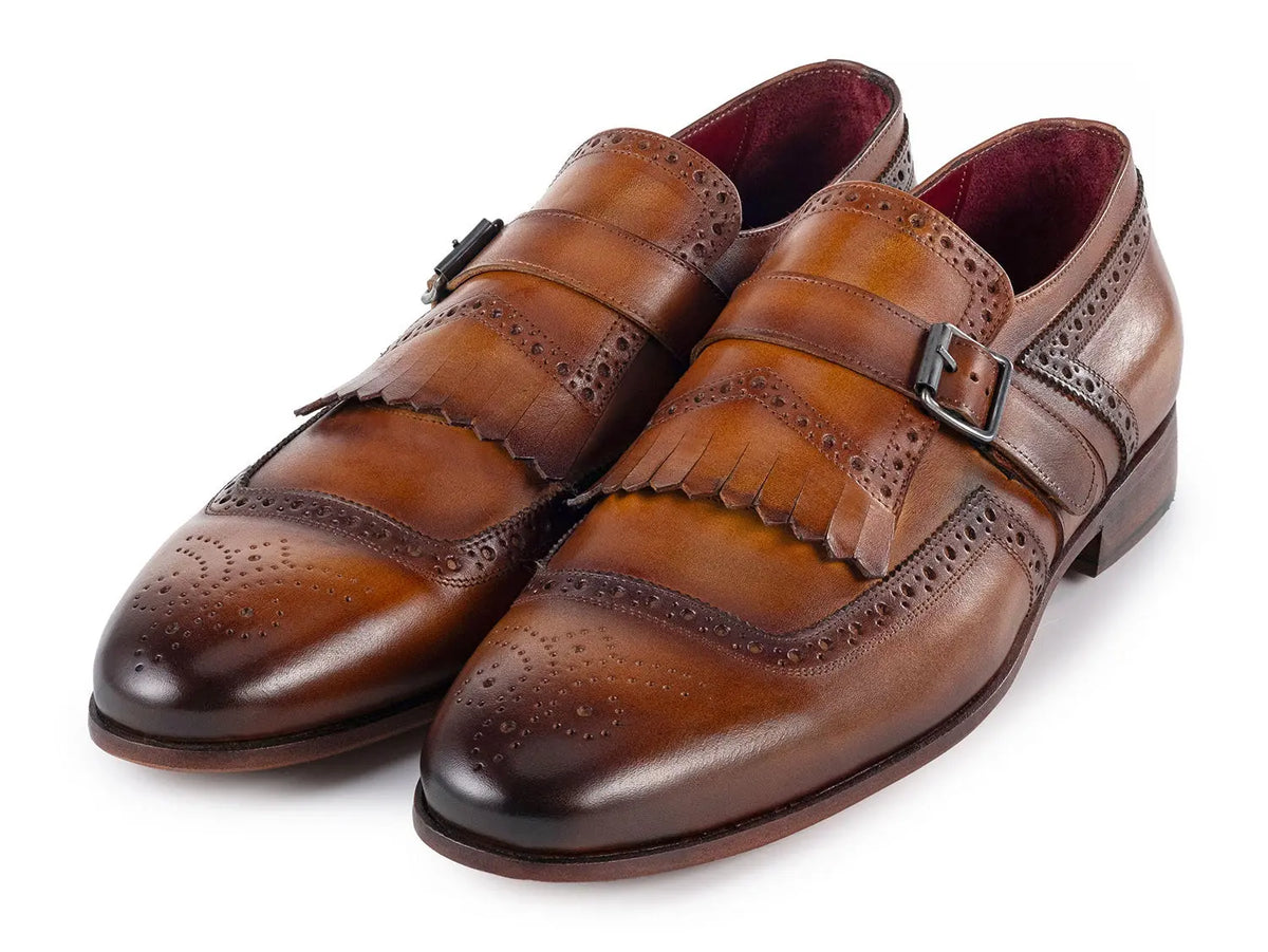 Paul Parkman Men's Brown Genuine Leather Kiltie Monk strap Shoes (ID#12BR95) PAUL PARKMAN