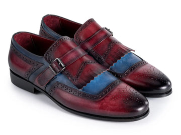 Paul Parkman Men's Blue/Burgundy Kiltie Genuine Leather Monk strap Shoes (ID#12MV62) PAUL PARKMAN