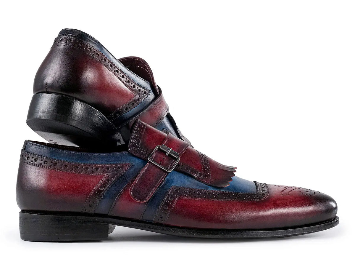 Paul Parkman Men's Blue/Burgundy Kiltie Genuine Leather Monk strap Shoes (ID#12MV62) PAUL PARKMAN
