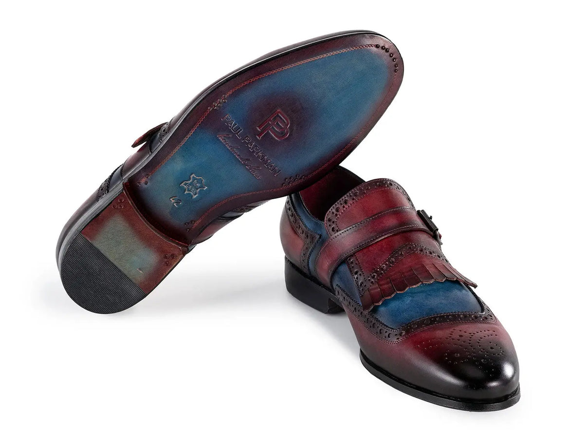 Paul Parkman Men's Blue/Burgundy Kiltie Genuine Leather Monk strap Shoes (ID#12MV62) PAUL PARKMAN