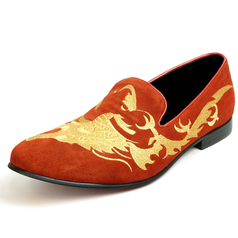 Fiesso FI-7039 Red Suede Slip on Loafers