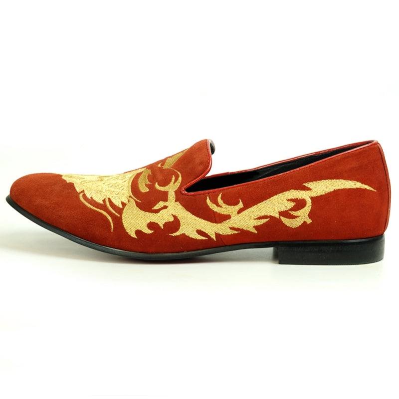 Fiesso FI-7039 Red Suede Slip on Loafers