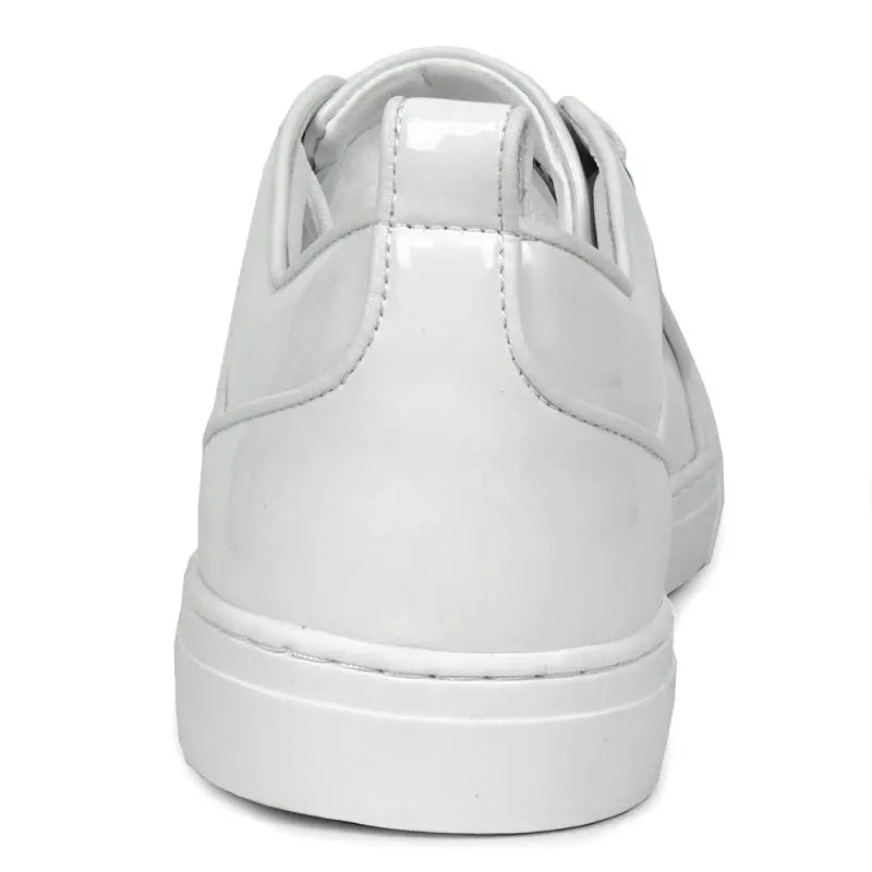 Fiesso FI-2415-2 White Patent Lace up Low Cut Leather Sneakers Suit Essence