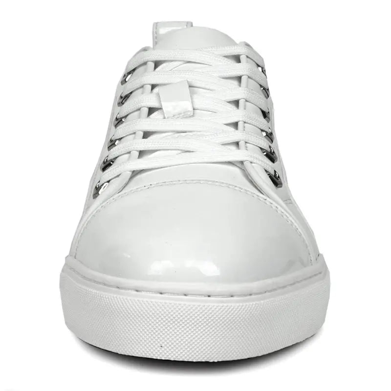 Fiesso FI-2415-2 White Patent Lace up Low Cut Leather Sneakers Suit Essence