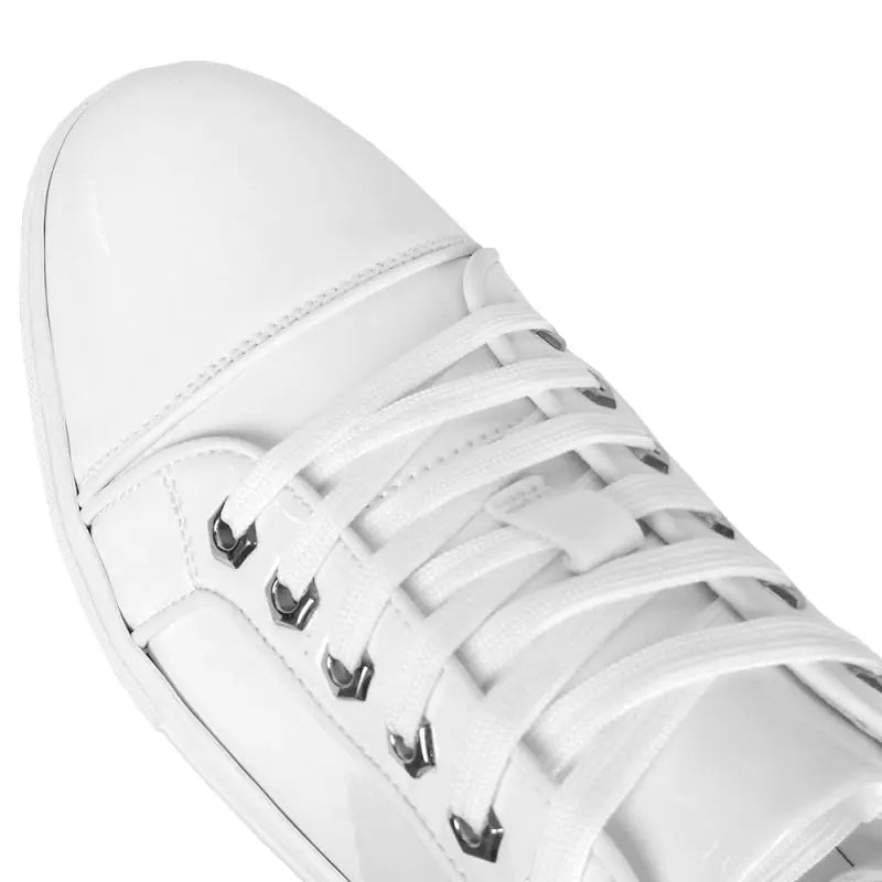 Fiesso FI-2415-2 White Patent Lace up Low Cut Leather Sneakers Suit Essence