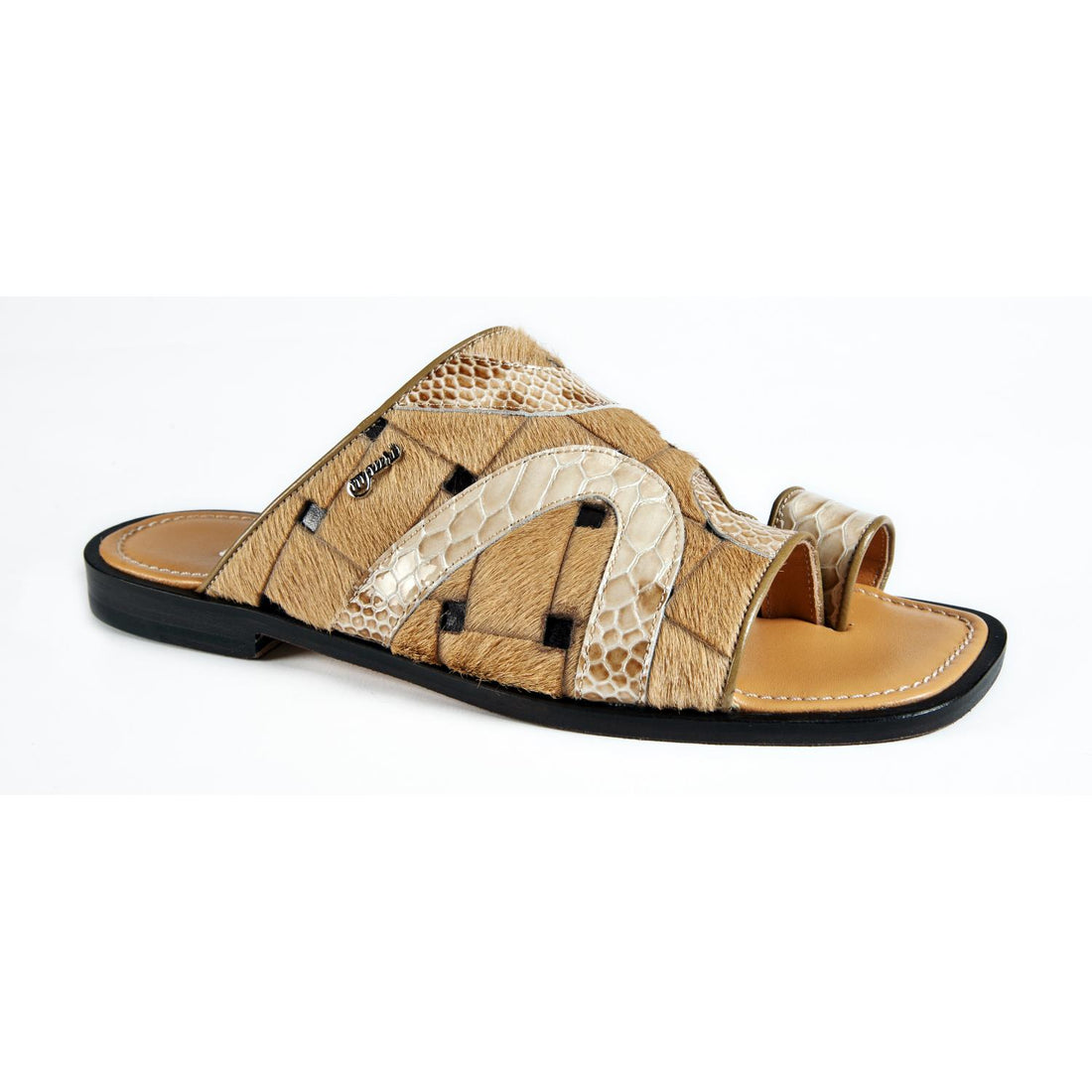 Mauri 1365/1 Beige Genuine Pony/Fabric Open Toe Slide-In Sandals