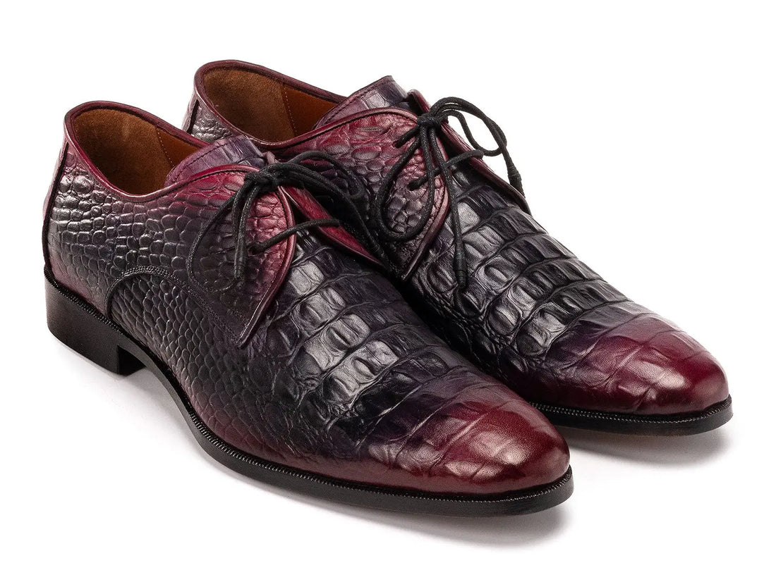 Paul Parkman Men's Black/Purple Crocodile Textured Genuine Leather Derby Shoes (ID#1438BPR) PAUL PARKMAN