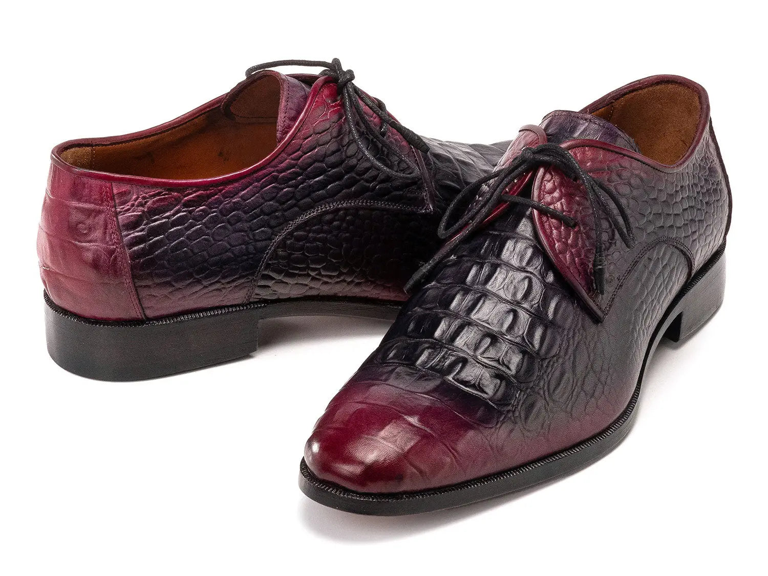 Paul Parkman Men's Black/Purple Crocodile Textured Genuine Leather Derby Shoes (ID#1438BPR) PAUL PARKMAN