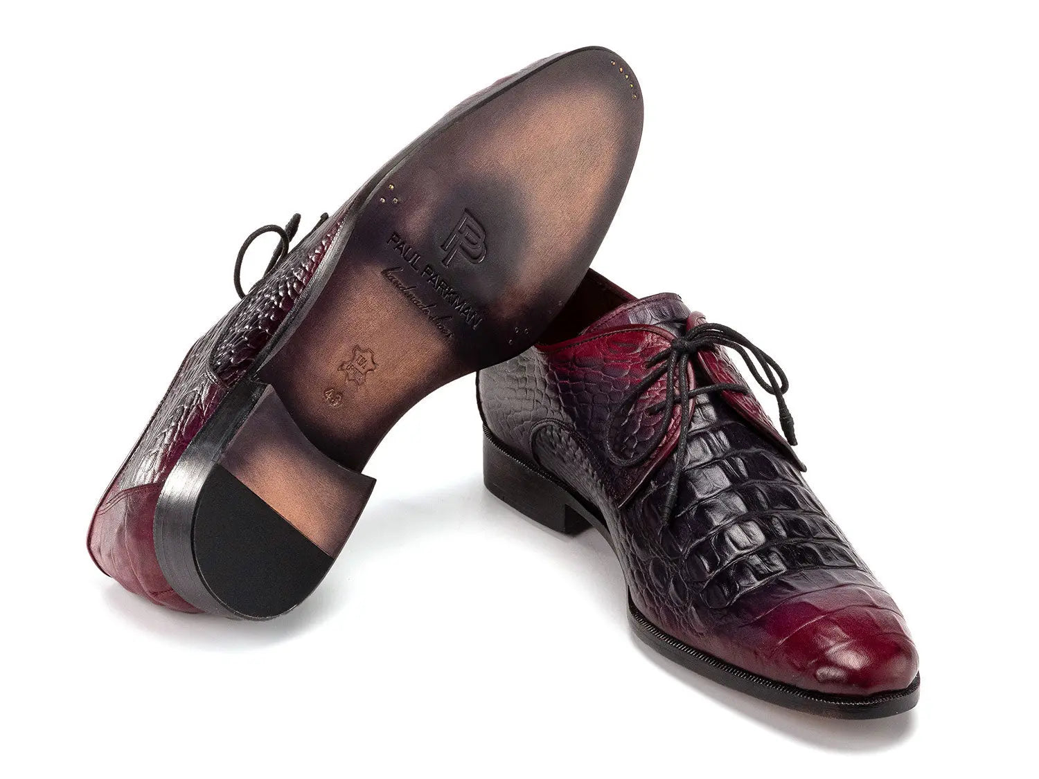Paul Parkman Men's Black/Purple Crocodile Textured Genuine Leather Derby Shoes (ID#1438BPR) PAUL PARKMAN