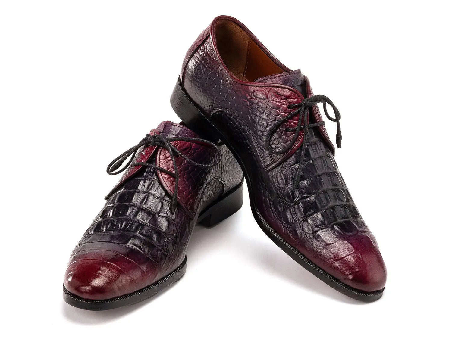 Paul Parkman Men's Black/Purple Crocodile Textured Genuine Leather Derby Shoes (ID#1438BPR) PAUL PARKMAN