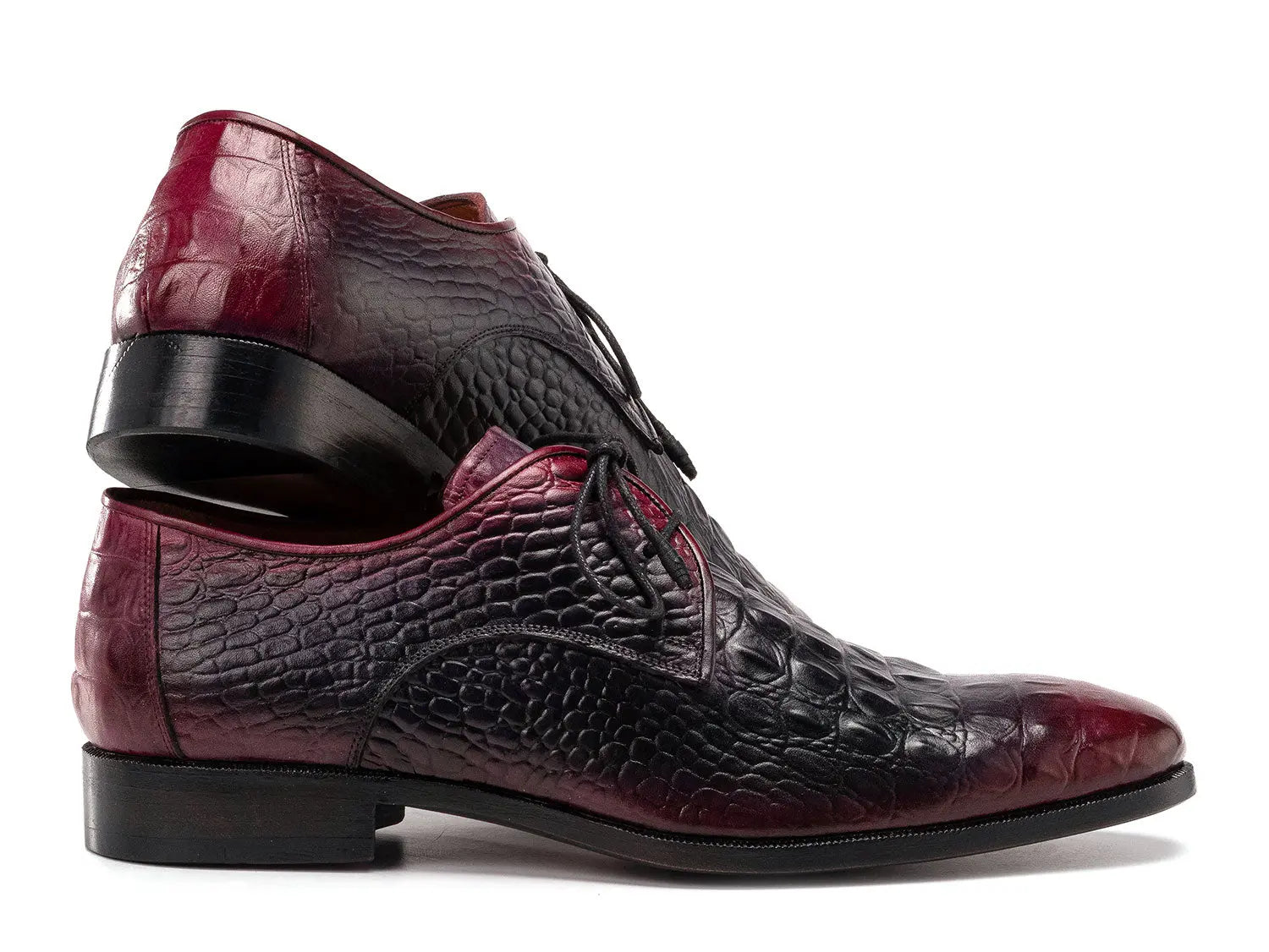Paul Parkman Men's Black/Purple Crocodile Textured Genuine Leather Derby Shoes (ID#1438BPR) PAUL PARKMAN