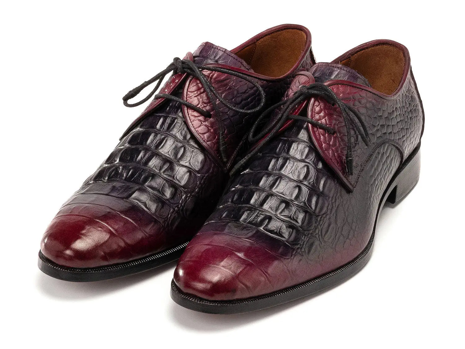 Paul Parkman Men's Black/Purple Crocodile Textured Genuine Leather Derby Shoes (ID#1438BPR) PAUL PARKMAN