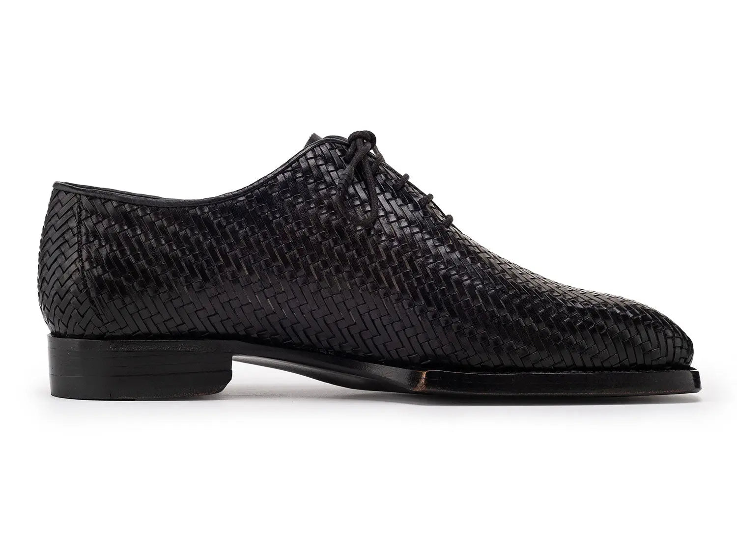 Paul Parkman Men's Black Woven Genuine Leather Hand-Welted Oxfords (ID#144WN72) PAUL PARKMAN