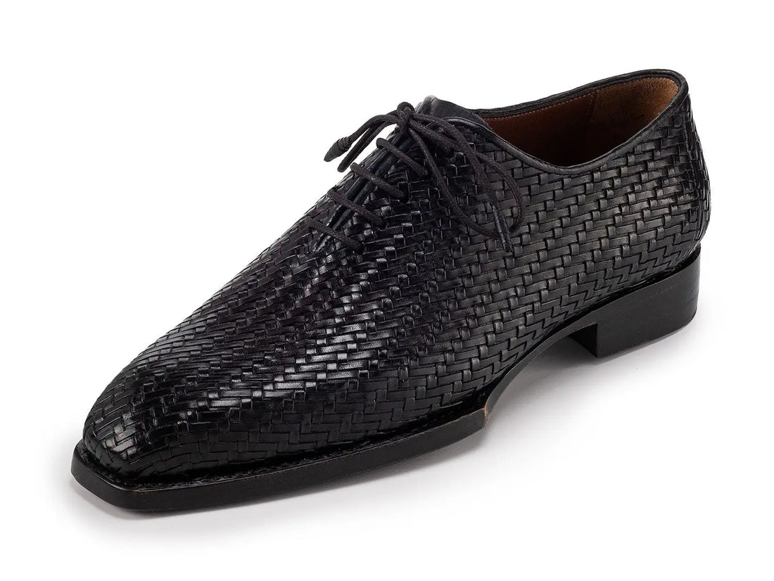 Paul Parkman Men's Black Woven Genuine Leather Hand-Welted Oxfords (ID#144WN72) PAUL PARKMAN