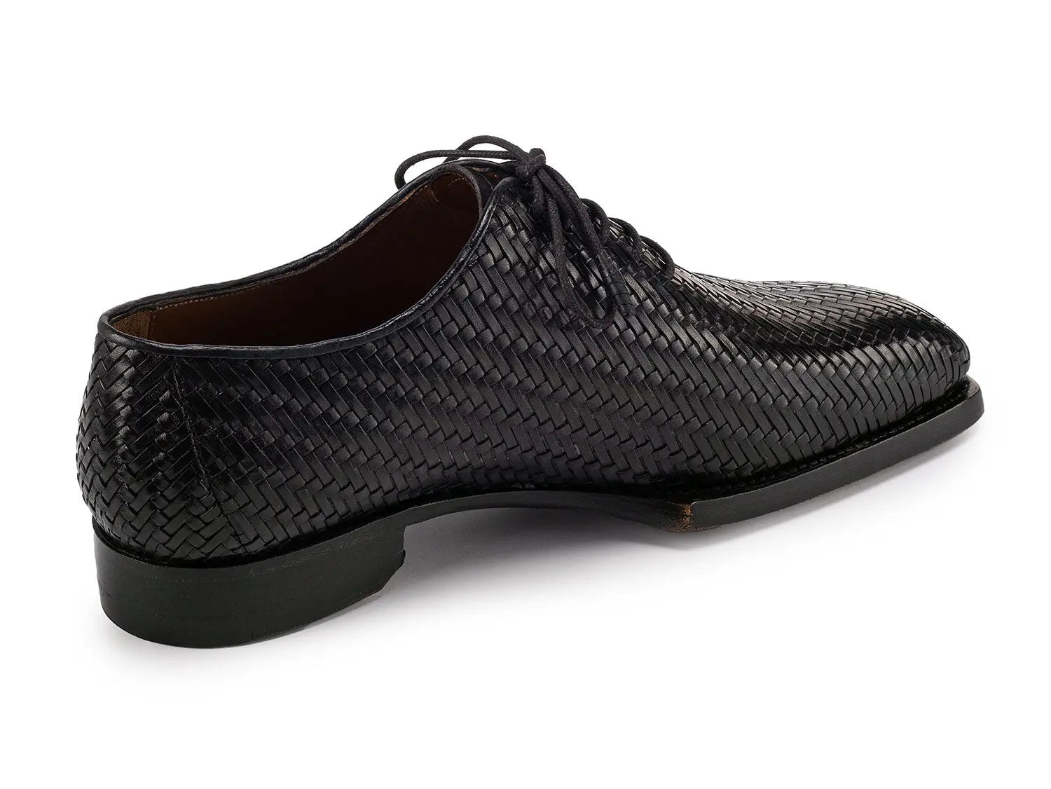 Paul Parkman Men's Black Woven Genuine Leather Hand-Welted Oxfords (ID#144WN72) PAUL PARKMAN