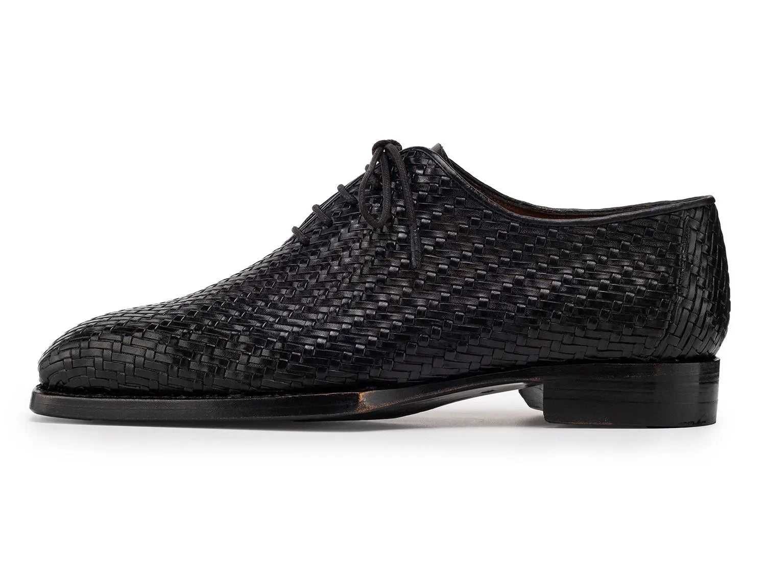 Paul Parkman Men's Black Woven Genuine Leather Hand-Welted Oxfords (ID#144WN72) PAUL PARKMAN