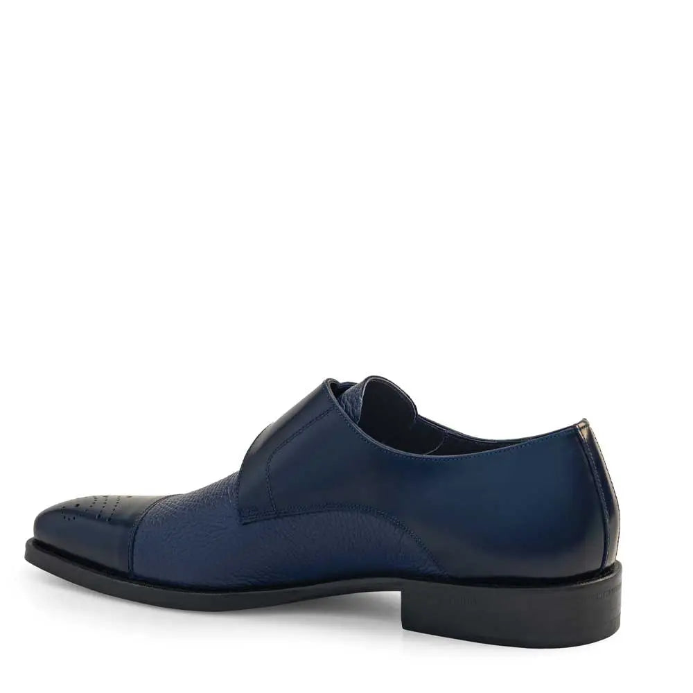 Mezlan Phoenix 16505 Blue Genuine Leather Cap Toe Monk Strap Shoes