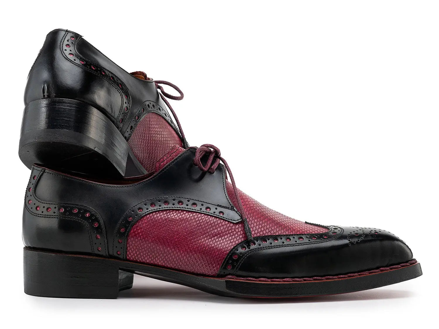 Paul Parkman Men's Black/Red Hand-Welted Genuine Leather Wingtip Derby Shoes (ID#170KRBRD) PAUL PARKMAN