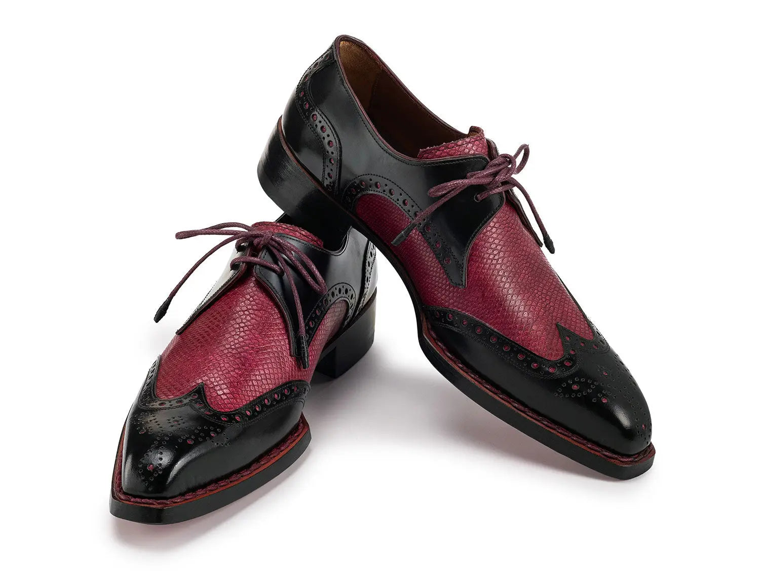 Paul Parkman Men's Black/Red Hand-Welted Genuine Leather Wingtip Derby Shoes (ID#170KRBRD) PAUL PARKMAN