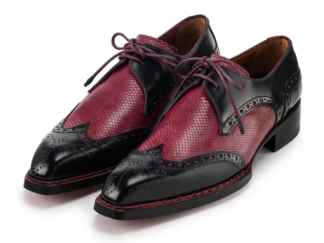 Paul Parkman Men's Black/Red Hand-Welted Genuine Leather Wingtip Derby Shoes (ID#170KRBRD) PAUL PARKMAN