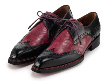 Paul Parkman Men's Black/Red Hand-Welted Genuine Leather Wingtip Derby Shoes (ID#170KRBRD) PAUL PARKMAN