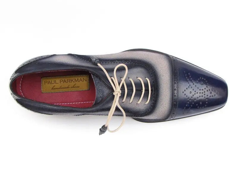 Paul Parkman Men's Navy/Beige Hand-Painted Suede Cap Toe Oxfords (ID#024-BLS) PAUL PARKMAN