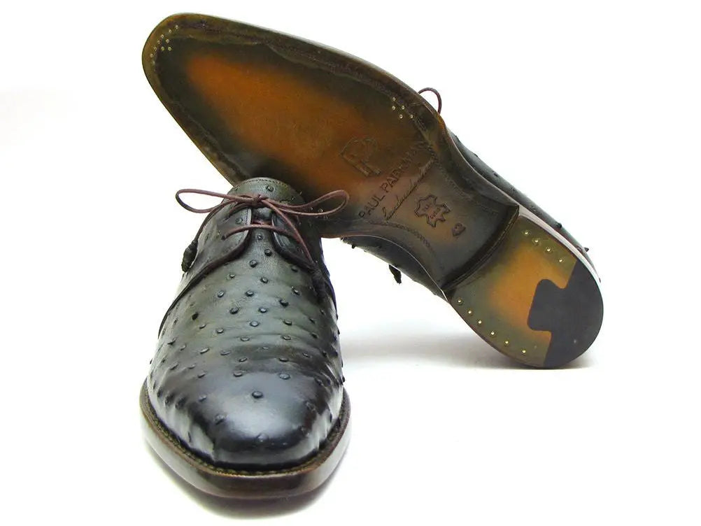 Paul Parkman Men's Green Goodyear Welted Genuine Ostrich Derby Shoes (ID#31VL74) PAUL PARKMAN