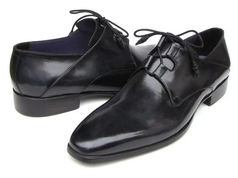 Paul Parkman Men's Black Ghillie Lacing Plain Toe Derby Shoes (ID#076-BLK) PAUL PARKMAN